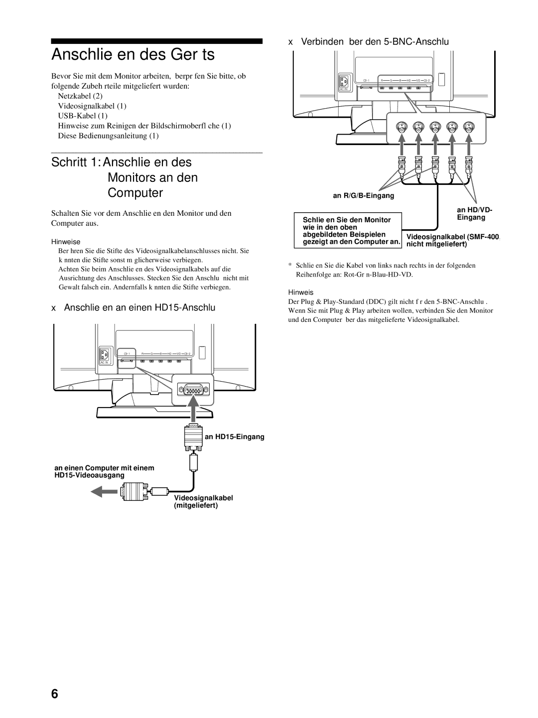 HP Color Display A7217A manual Anschließen des Geräts, Schritt 1 Anschließen des Monitors an den Computer 