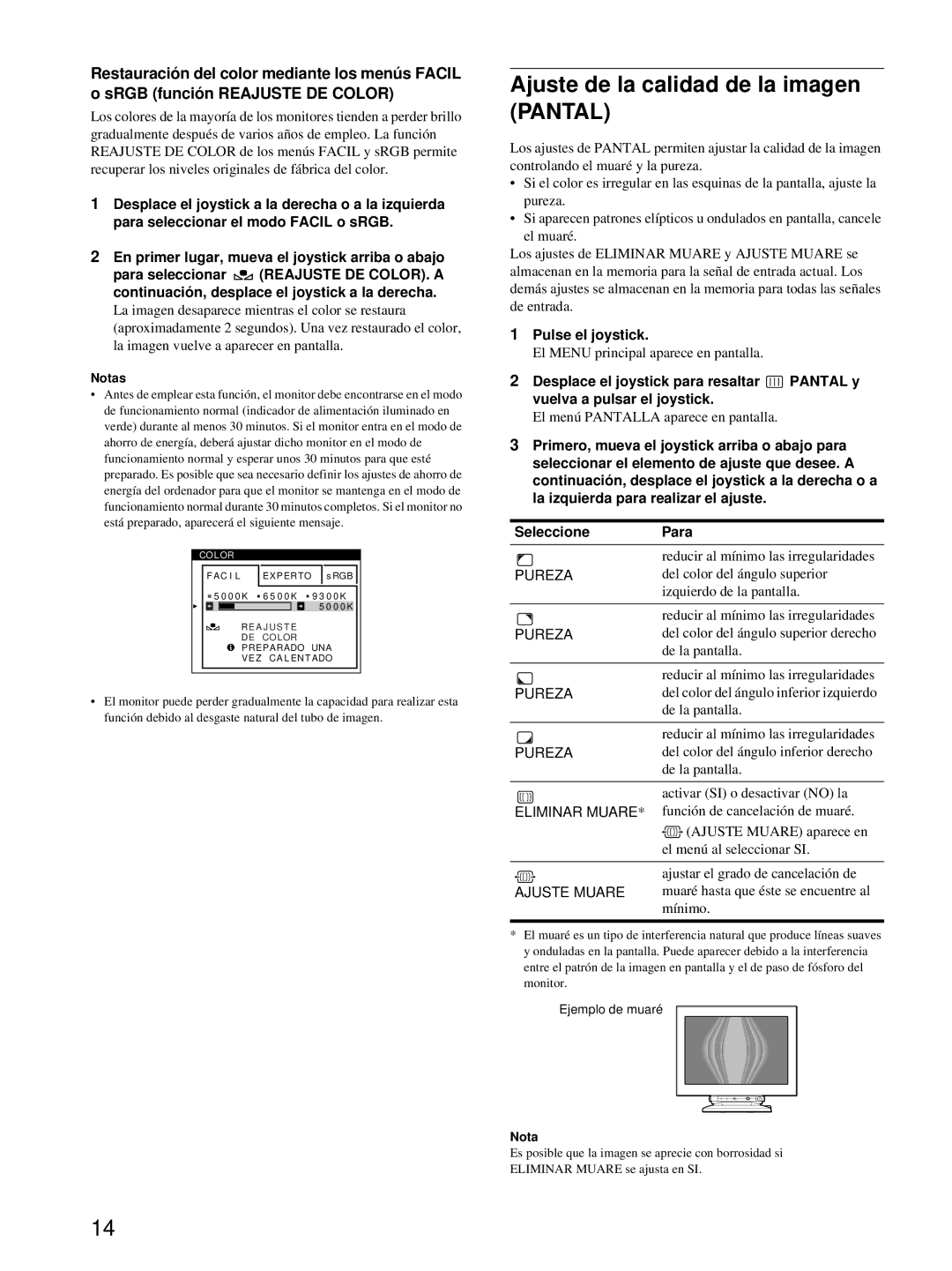 HP Color Display A7217A manual Ajuste de la calidad de la imagen Pantal 