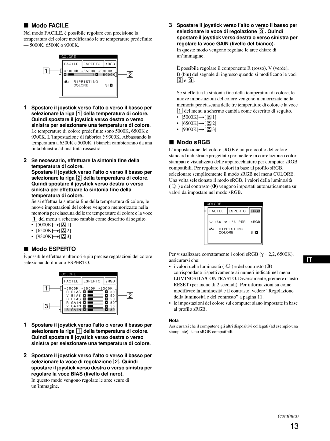 HP Color Display A7217A manual Modo Facile, Modo Esperto, Questo modo vengono regolate le aree scure di un’immagine 