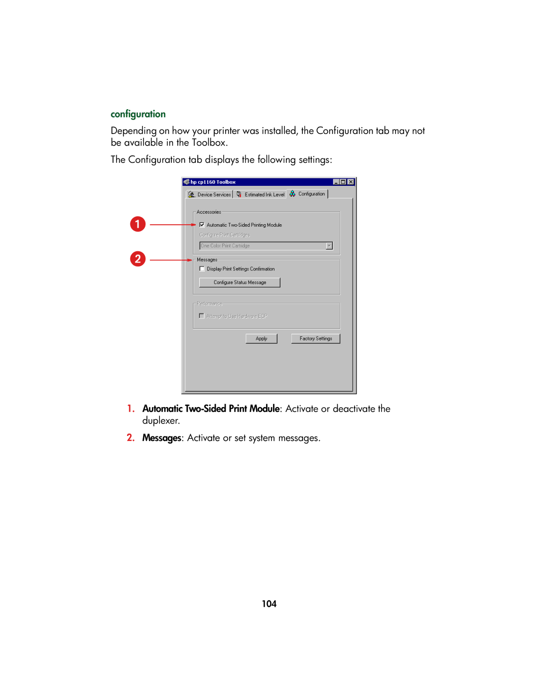 HP Color Inkjet cp1160 manual Configuration 