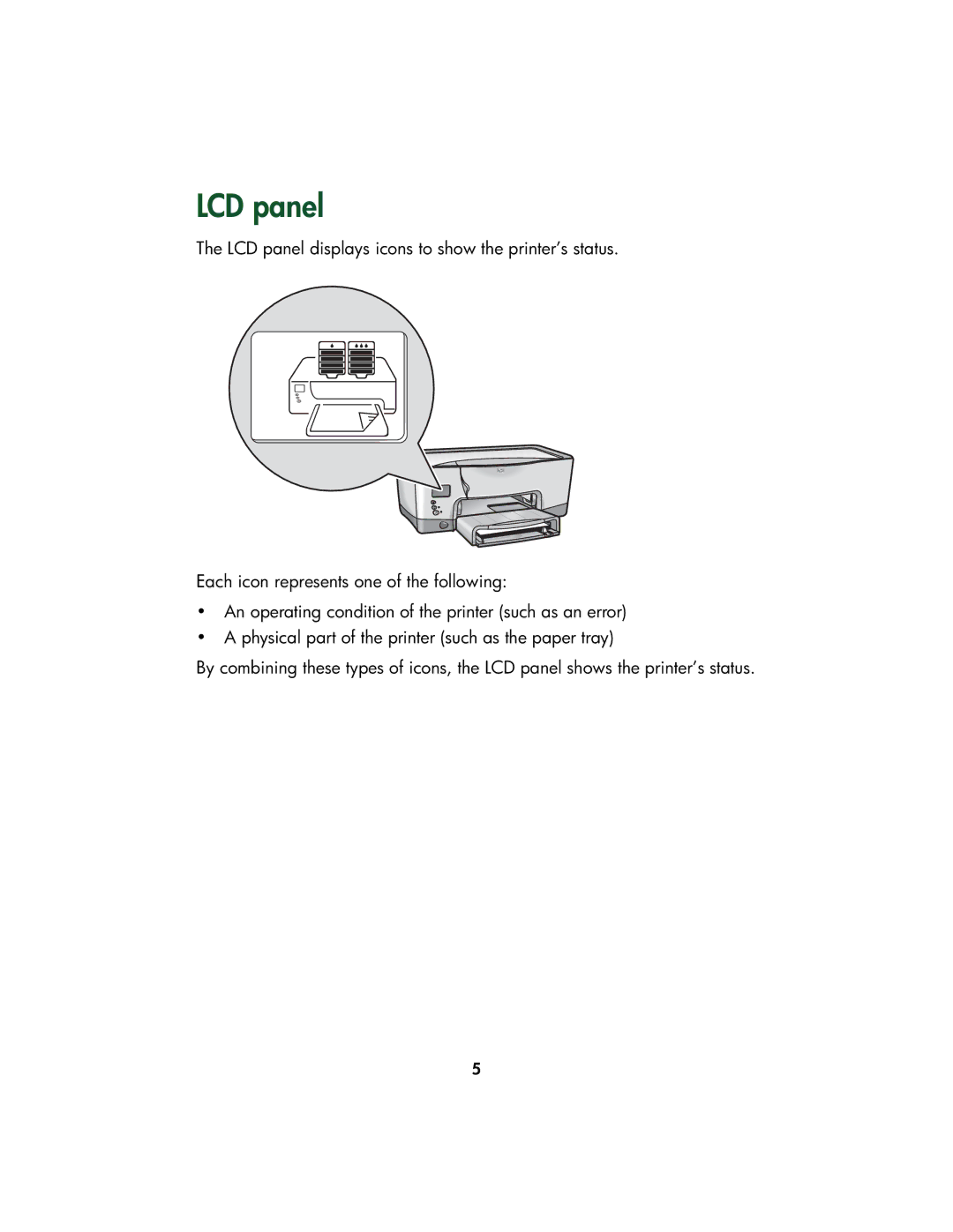 HP Color Inkjet cp1160 manual LCD panel 