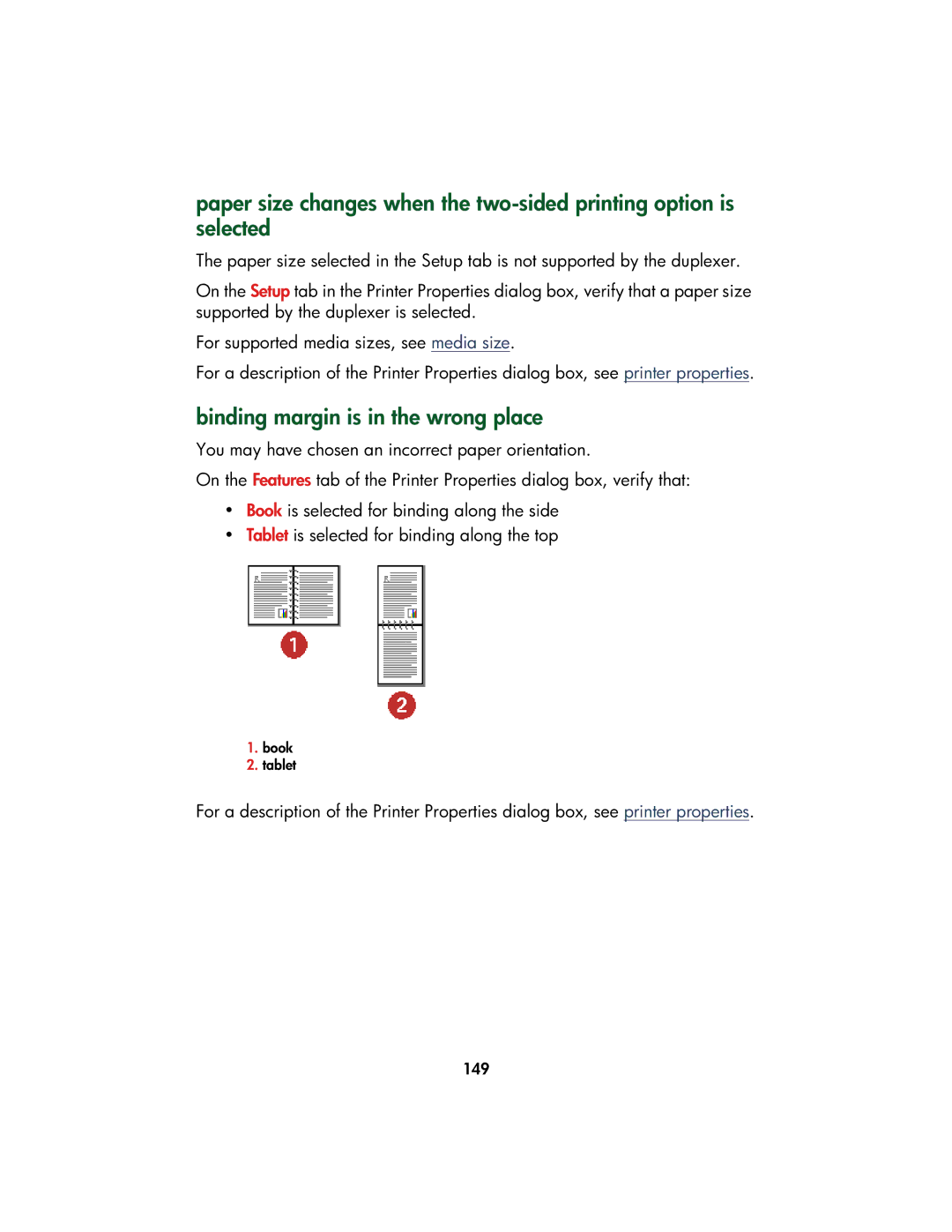 HP Color Inkjet cp1160 manual Binding margin is in the wrong place 