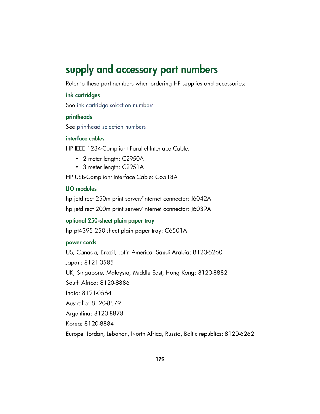 HP Color Inkjet cp1160 manual Supply and accessory part numbers, LIO modules 