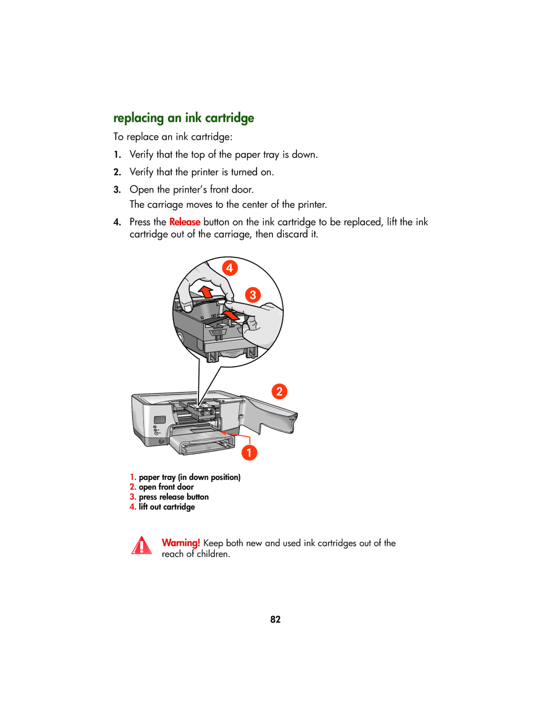 HP Color Inkjet cp1160 manual Replacing an ink cartridge 