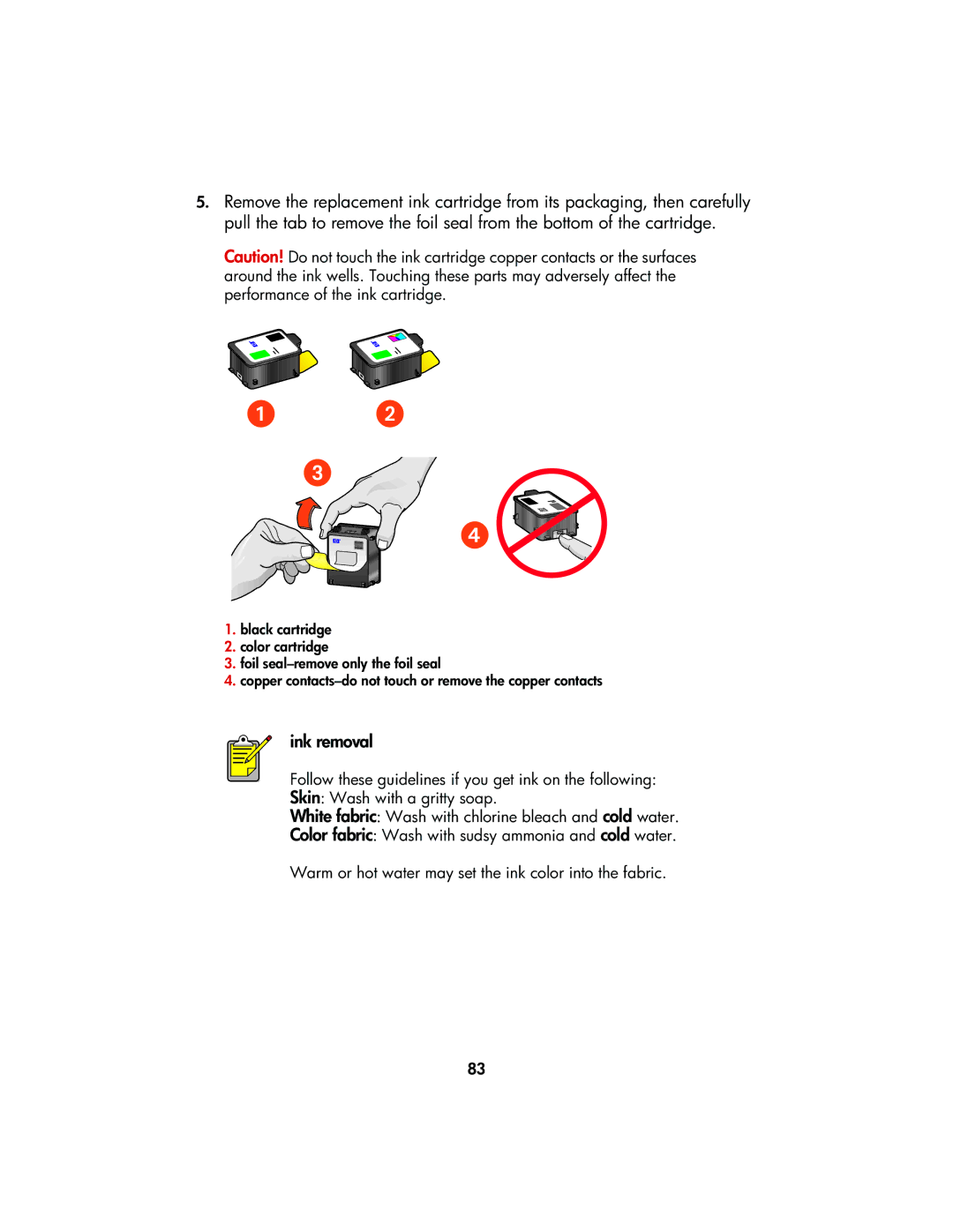 HP Color Inkjet cp1160 manual Ink removal 