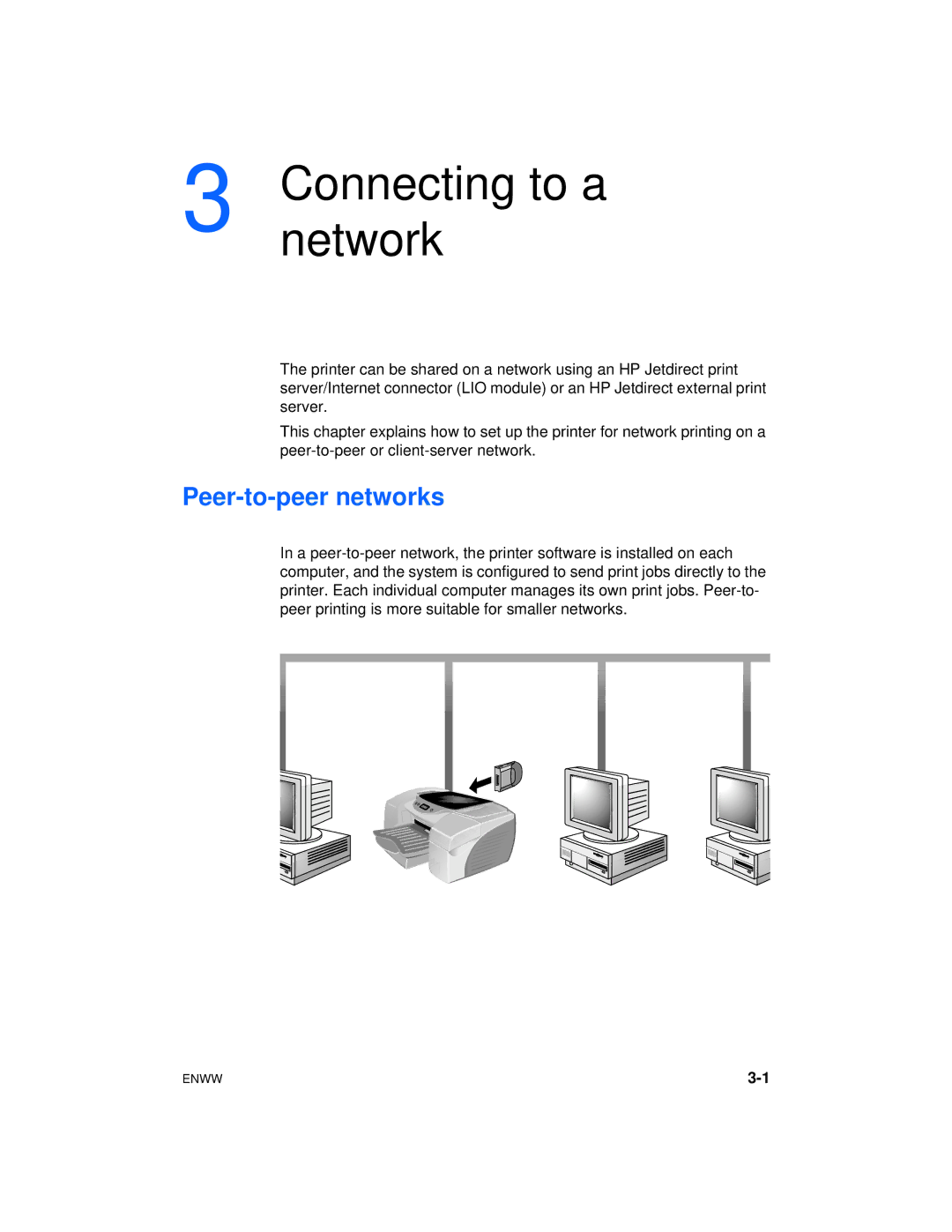 HP Color Inkjet cp1700 manual Connecting to a, Network, Peer-to-peer networks 