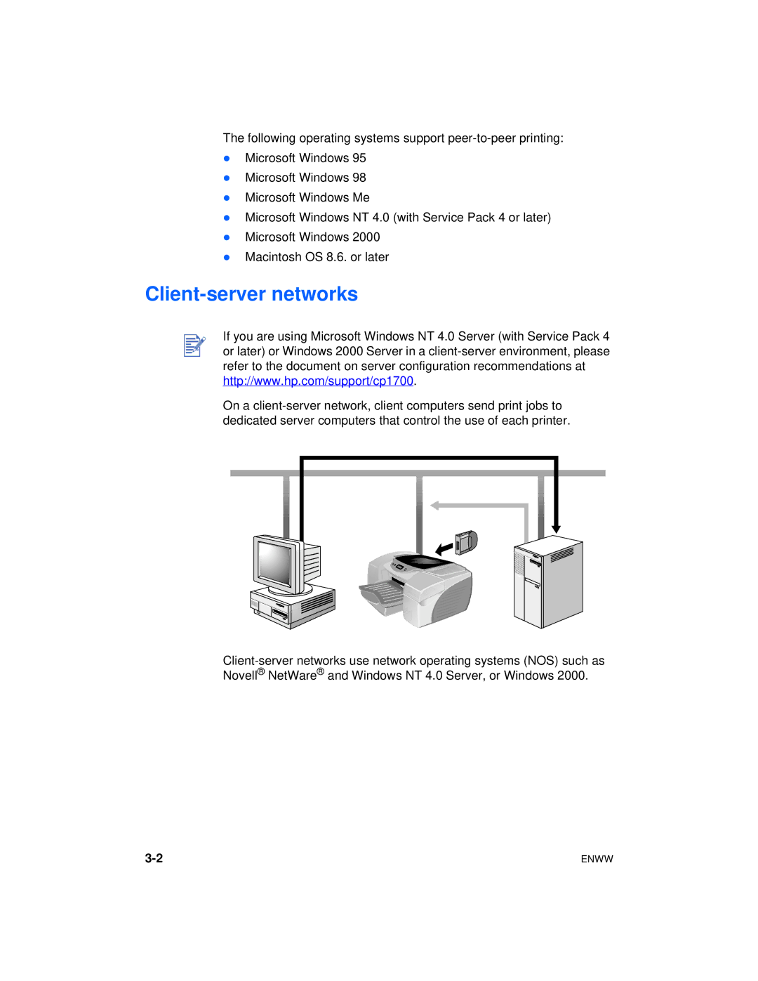 HP Color Inkjet cp1700 manual Client-server networks 