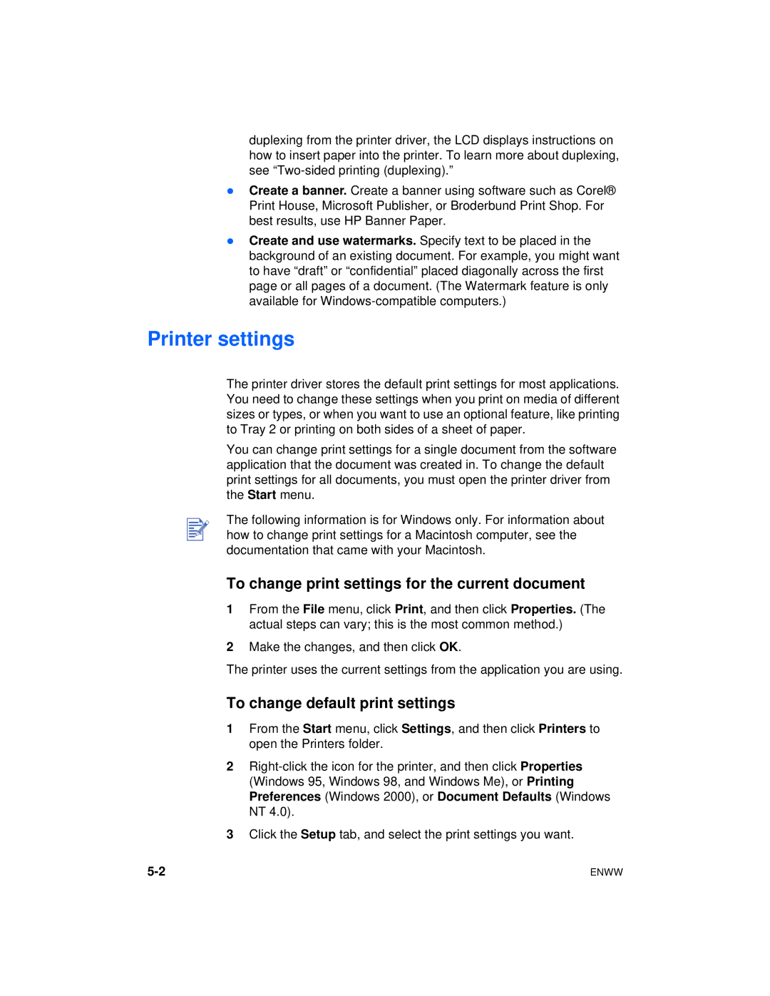 HP Color Inkjet cp1700 manual Printer settings, To change print settings for the current document 