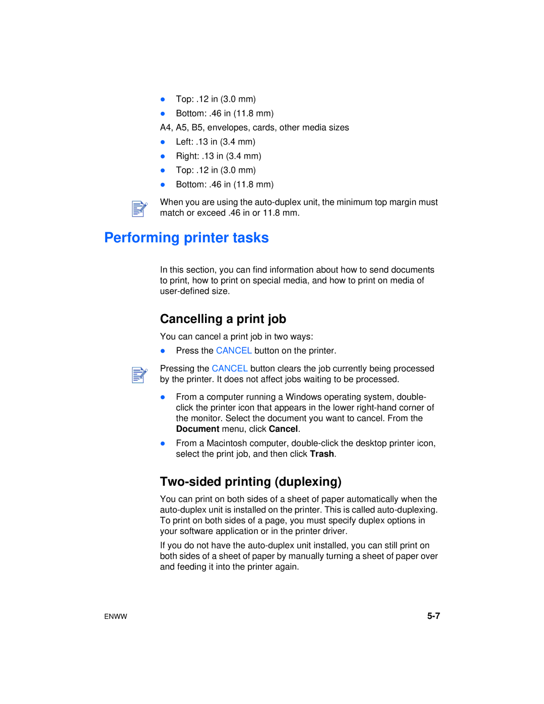 HP Color Inkjet cp1700 manual Performing printer tasks, Cancelling a print job, Two-sided printing duplexing 