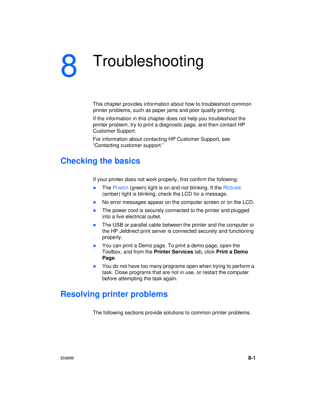 HP Color Inkjet cp1700 manual Troubleshooting, Checking the basics, Resolving printer problems 