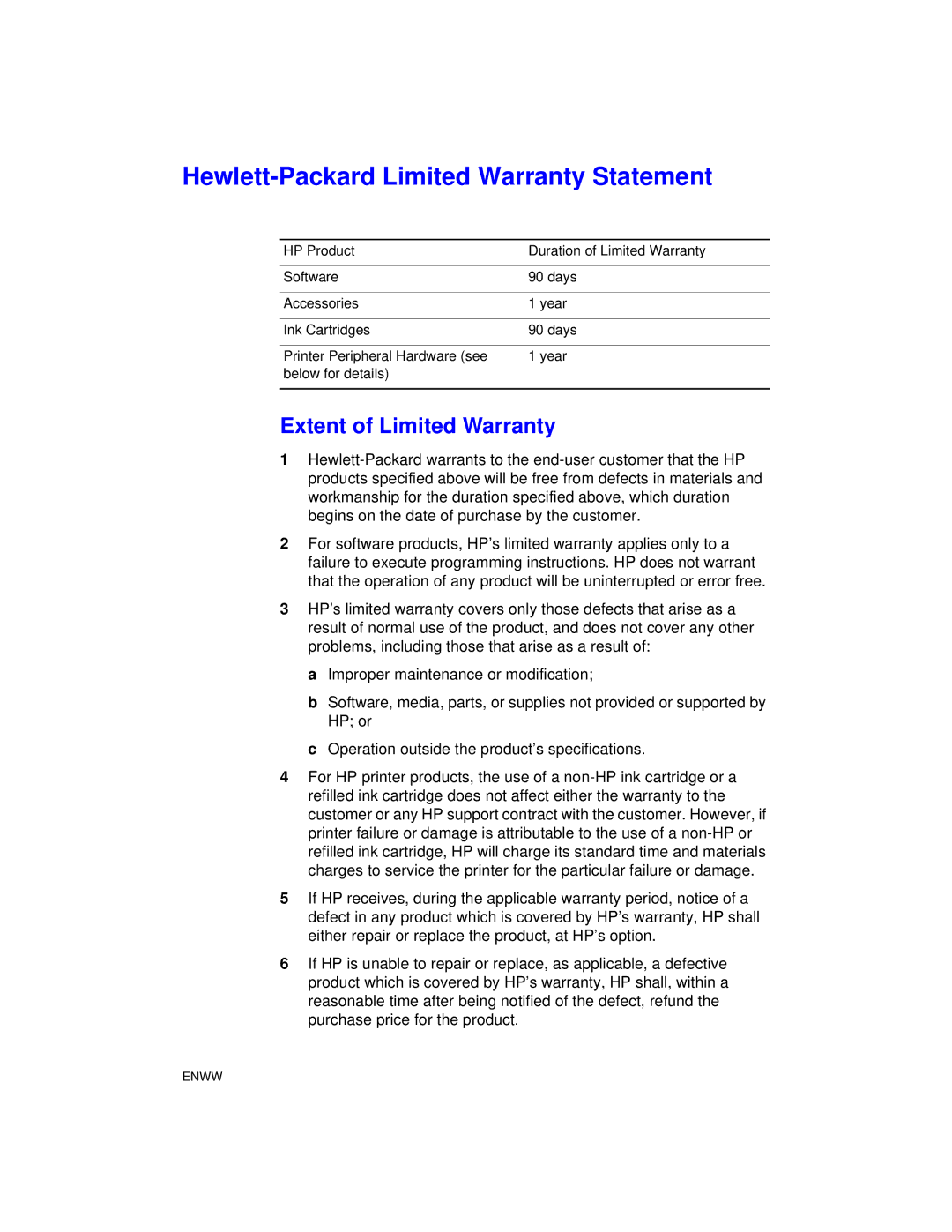 HP Color Inkjet cp1700 manual Hewlett-Packard Limited Warranty Statement 