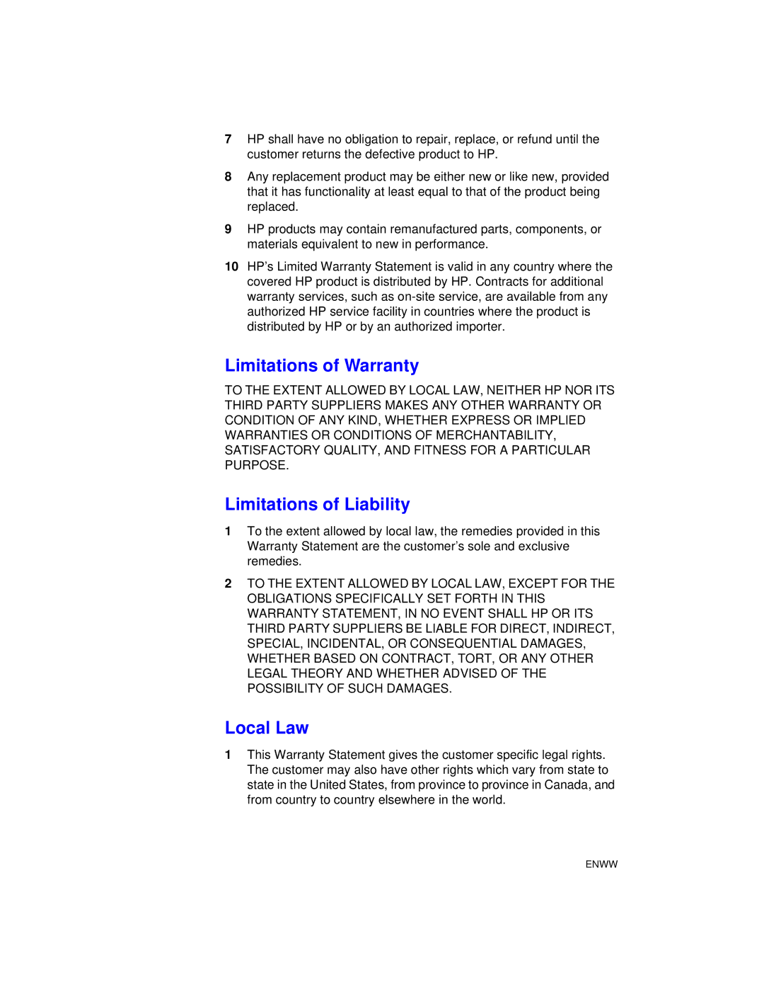 HP Color Inkjet cp1700 manual Limitations of Warranty 