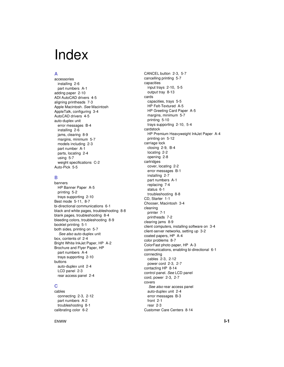 HP Color Inkjet cp1700 manual Index 