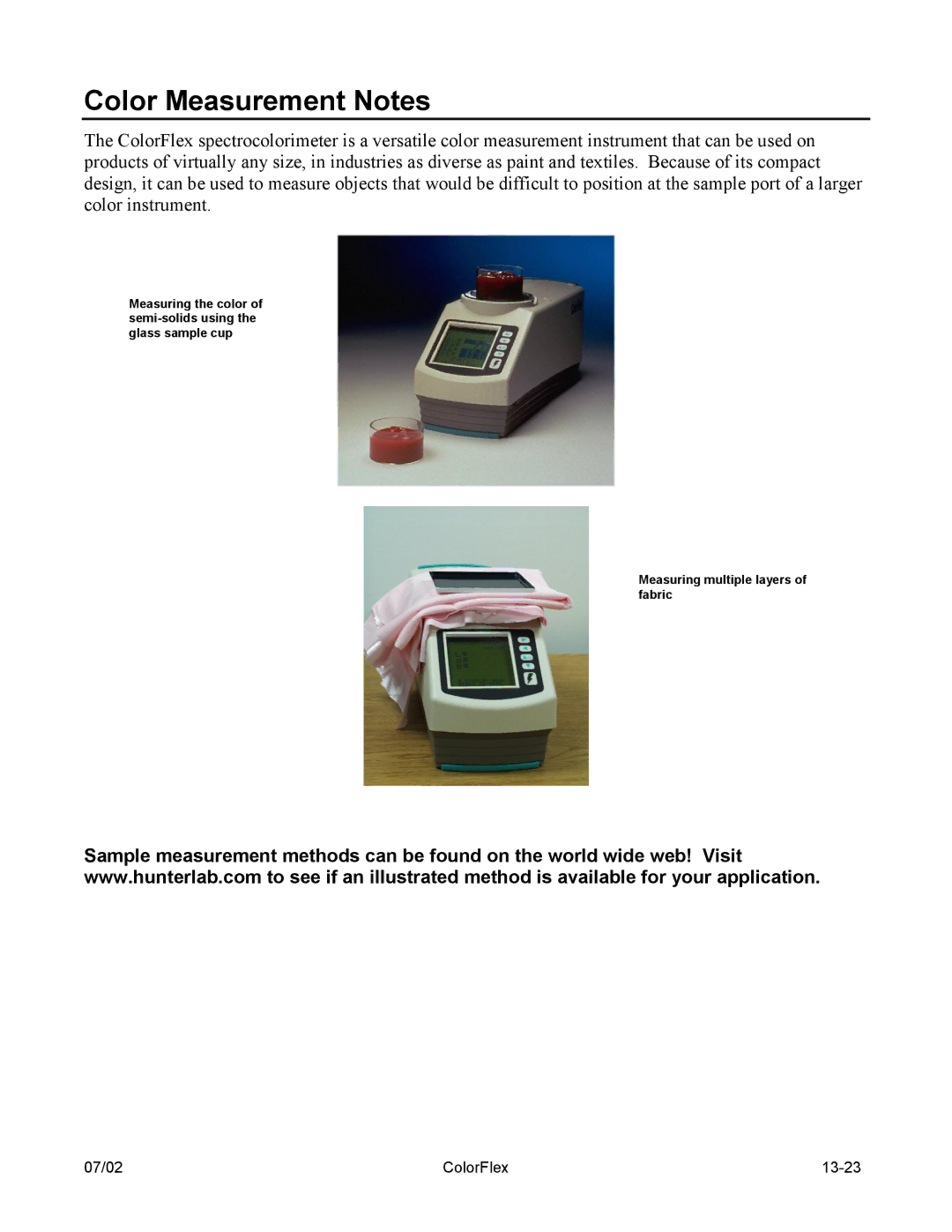 HP ColorFlex 13-1 manual Color Measurement Notes 