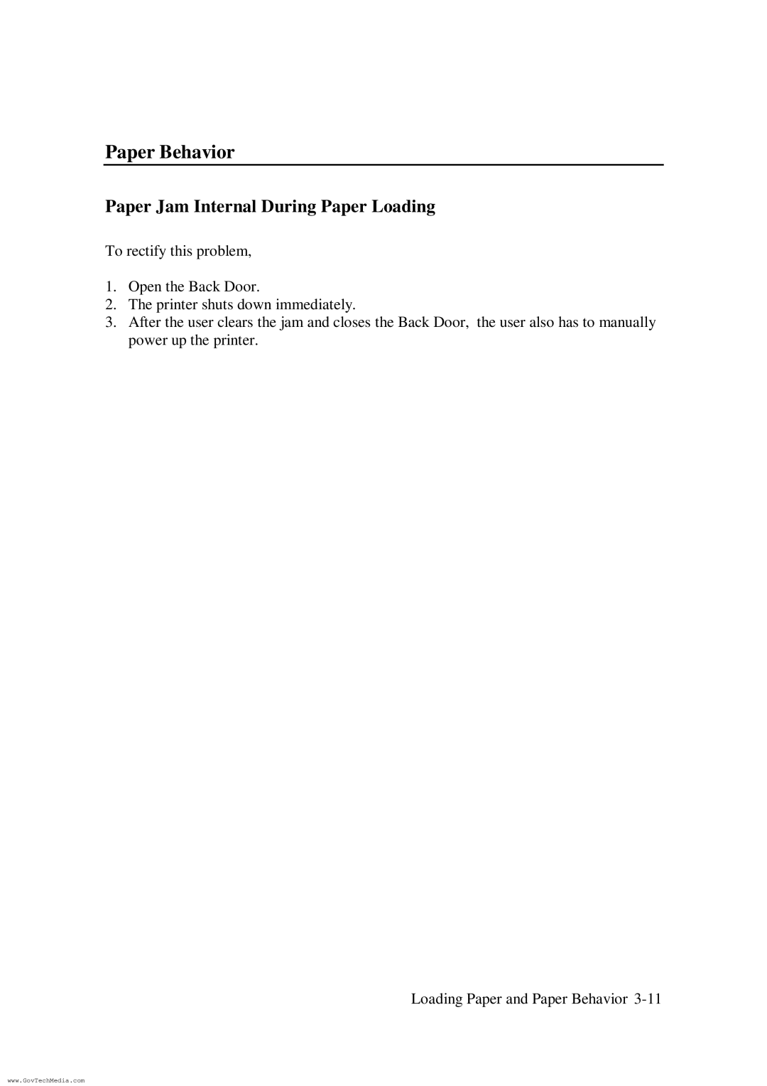 HP ColorPro CAD manual Paper Jam Internal During Paper Loading 