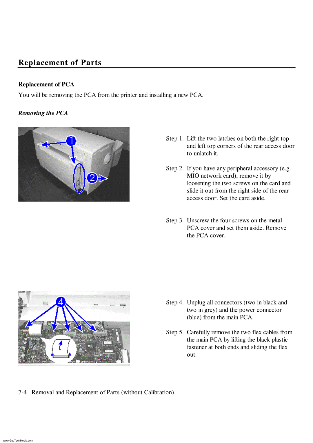 HP ColorPro CAD manual Replacement of Parts, Replacement of PCA, Removing the PCA 