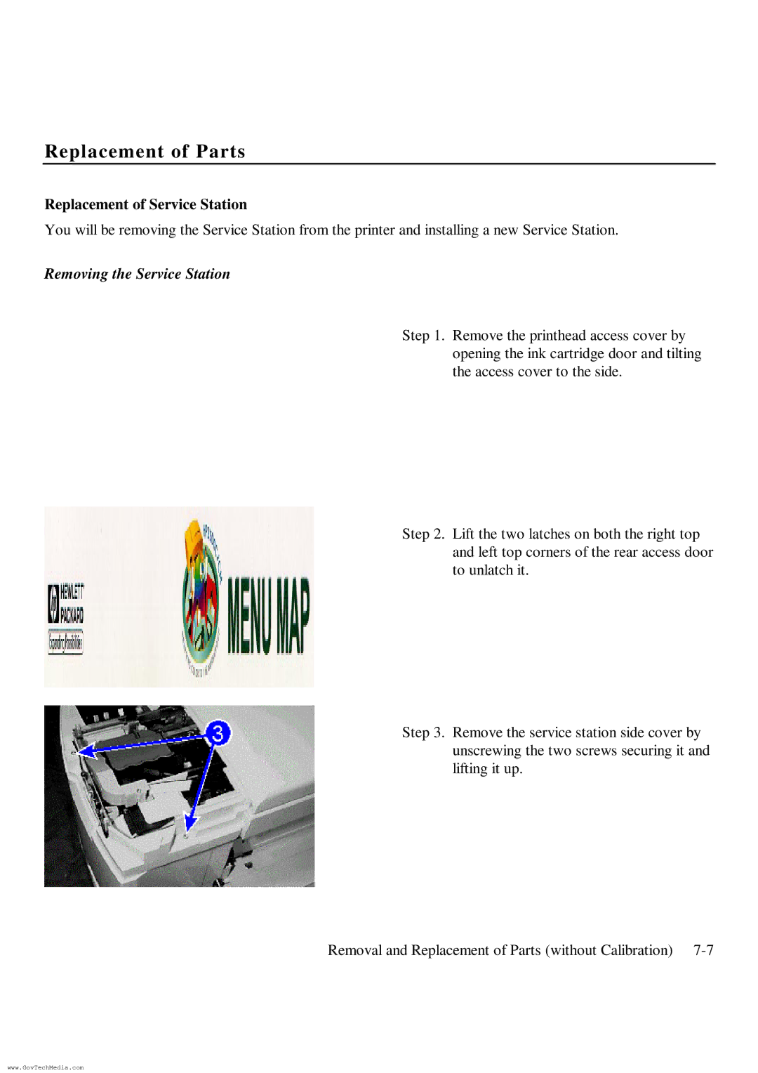 HP ColorPro CAD manual Replacement of Service Station, Removing the Service Station 