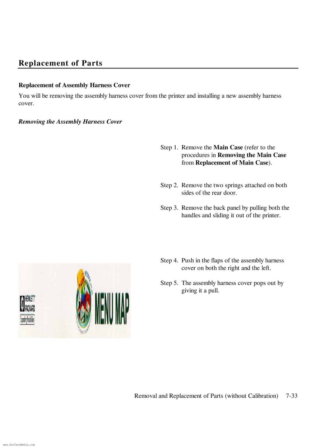 HP ColorPro CAD manual Replacement of Assembly Harness Cover, Removing the Assembly Harness Cover 