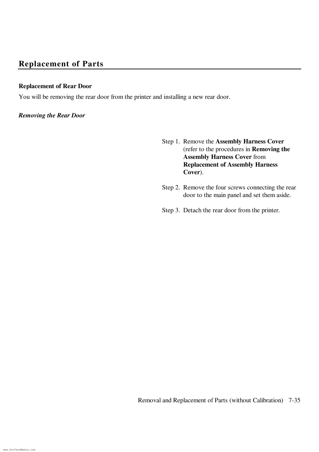 HP ColorPro CAD manual Replacement of Rear Door, Removing the Rear Door 