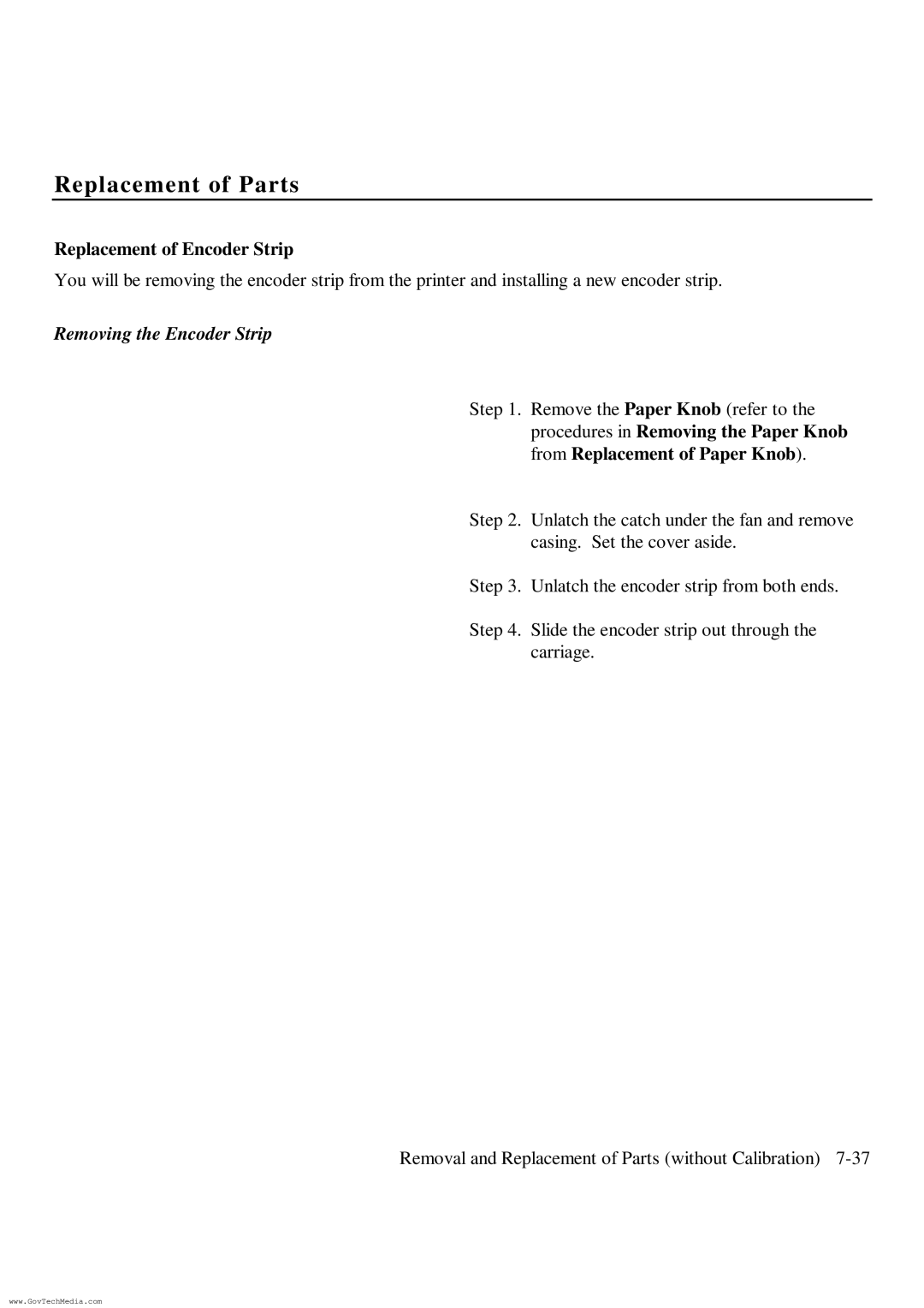 HP ColorPro CAD manual Replacement of Encoder Strip, Removing the Encoder Strip 