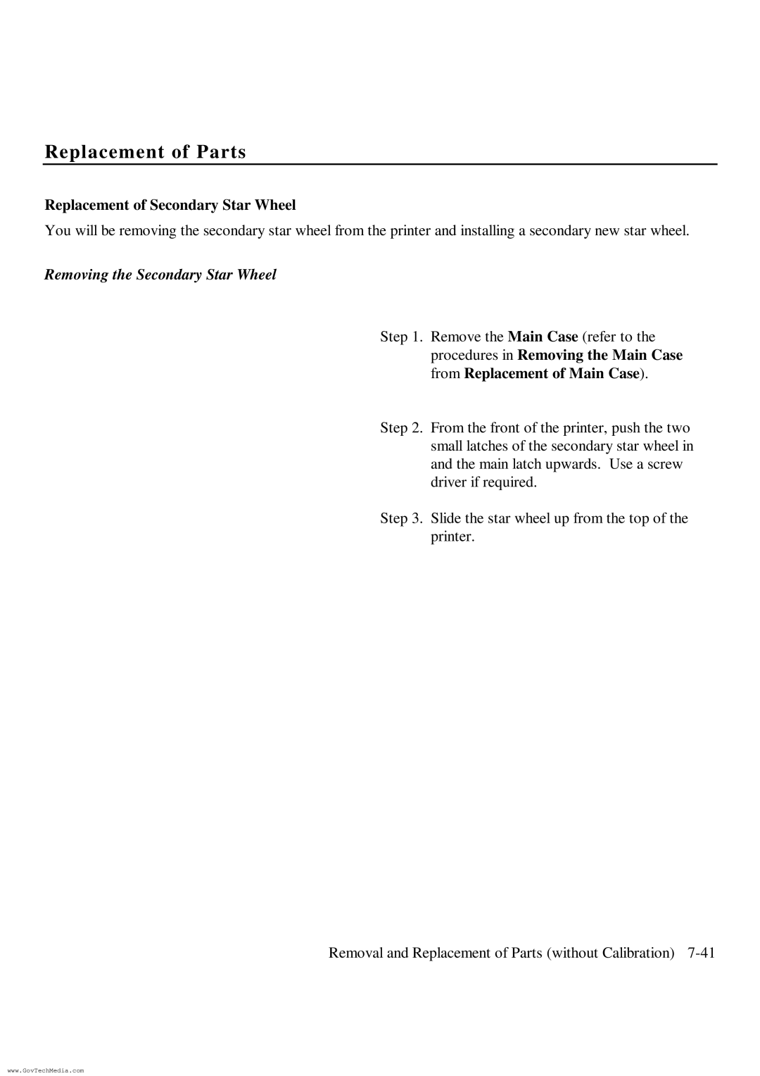 HP ColorPro CAD manual Replacement of Secondary Star Wheel, Removing the Secondary Star Wheel 