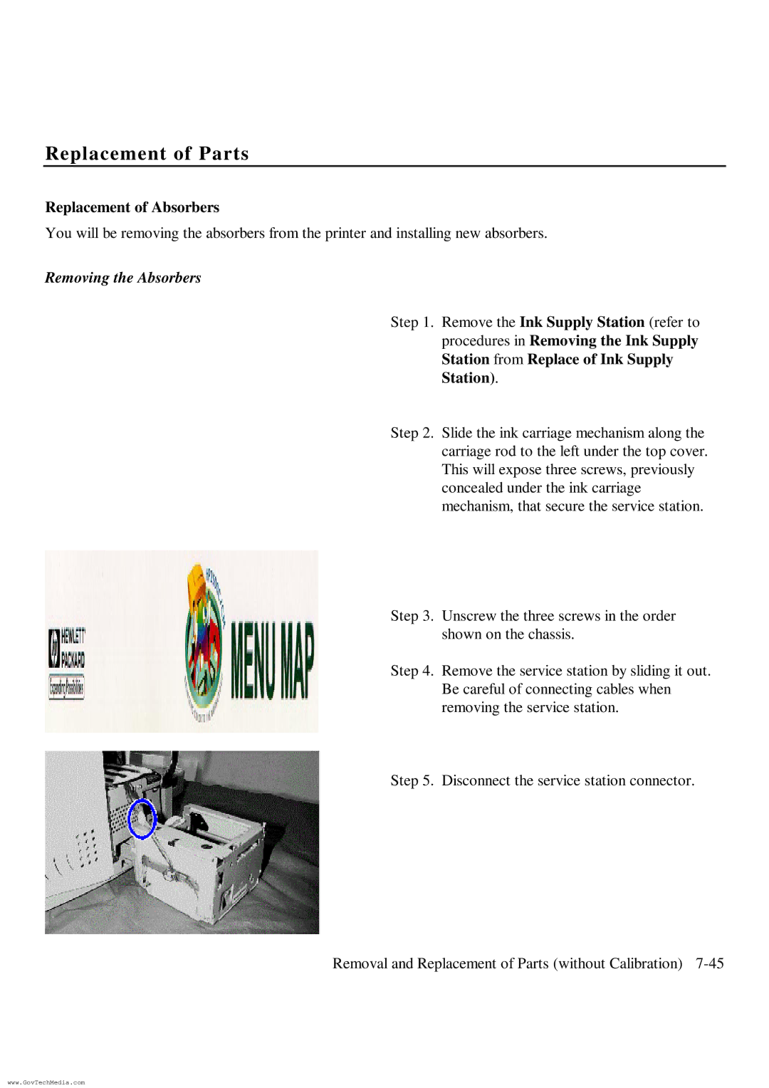 HP ColorPro CAD manual Replacement of Absorbers, Removing the Absorbers 