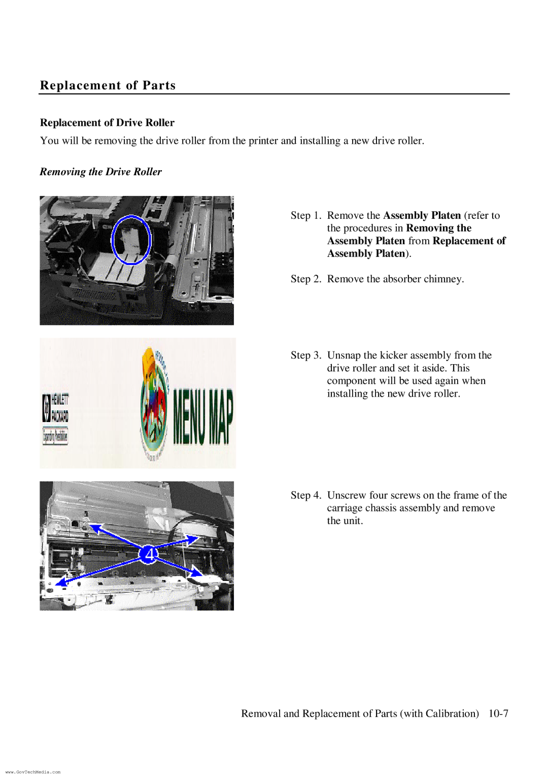 HP ColorPro CAD manual Replacement of Drive Roller, Removing the Drive Roller 