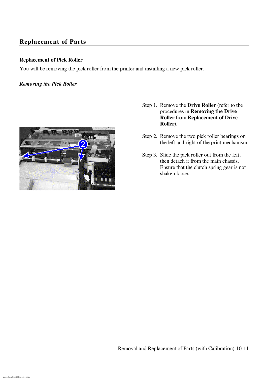 HP ColorPro CAD manual Replacement of Pick Roller, Removing the Pick Roller 