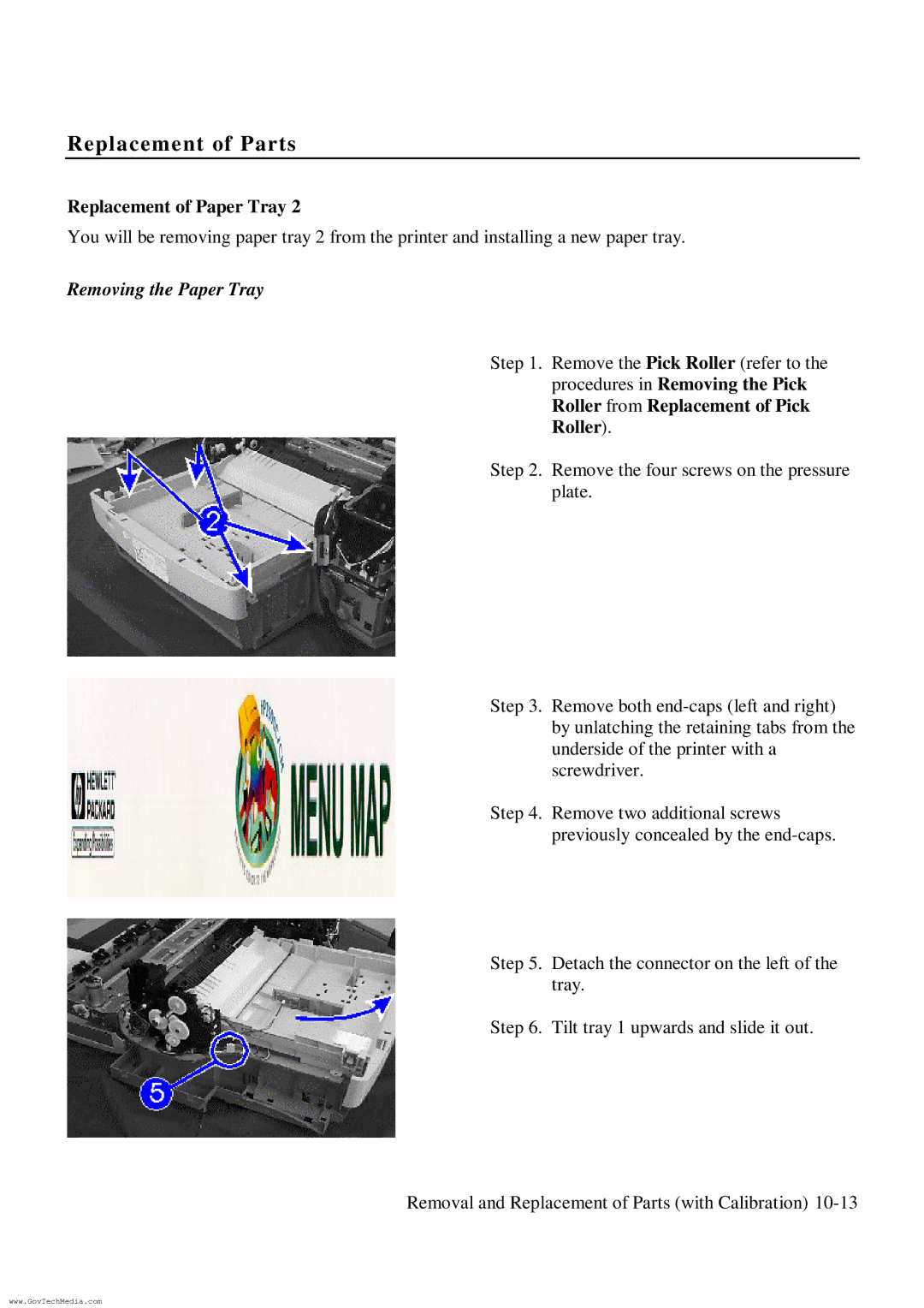 HP ColorPro CAD manual Replacement of Paper Tray, Removing the Paper Tray 