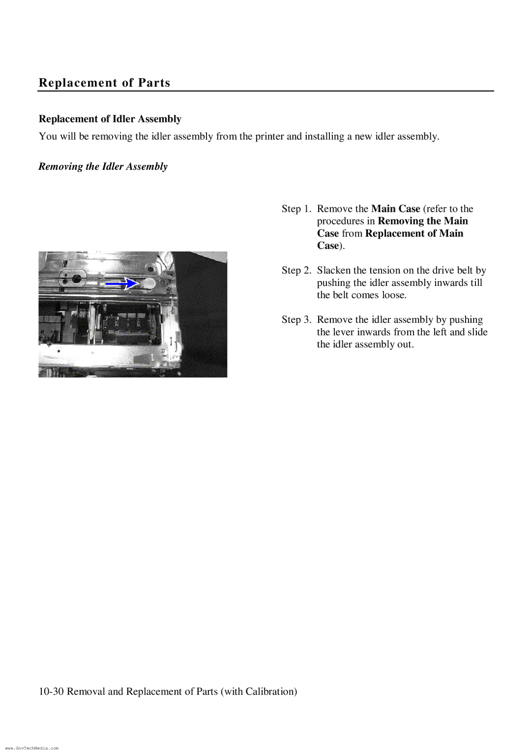 HP ColorPro CAD manual Replacement of Idler Assembly, Removing the Idler Assembly 