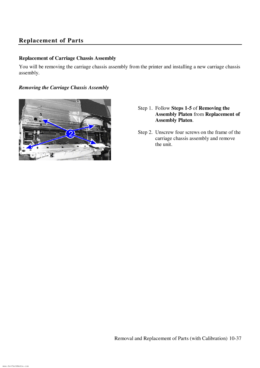 HP ColorPro CAD manual Replacement of Carriage Chassis Assembly, Removing the Carriage Chassis Assembly 