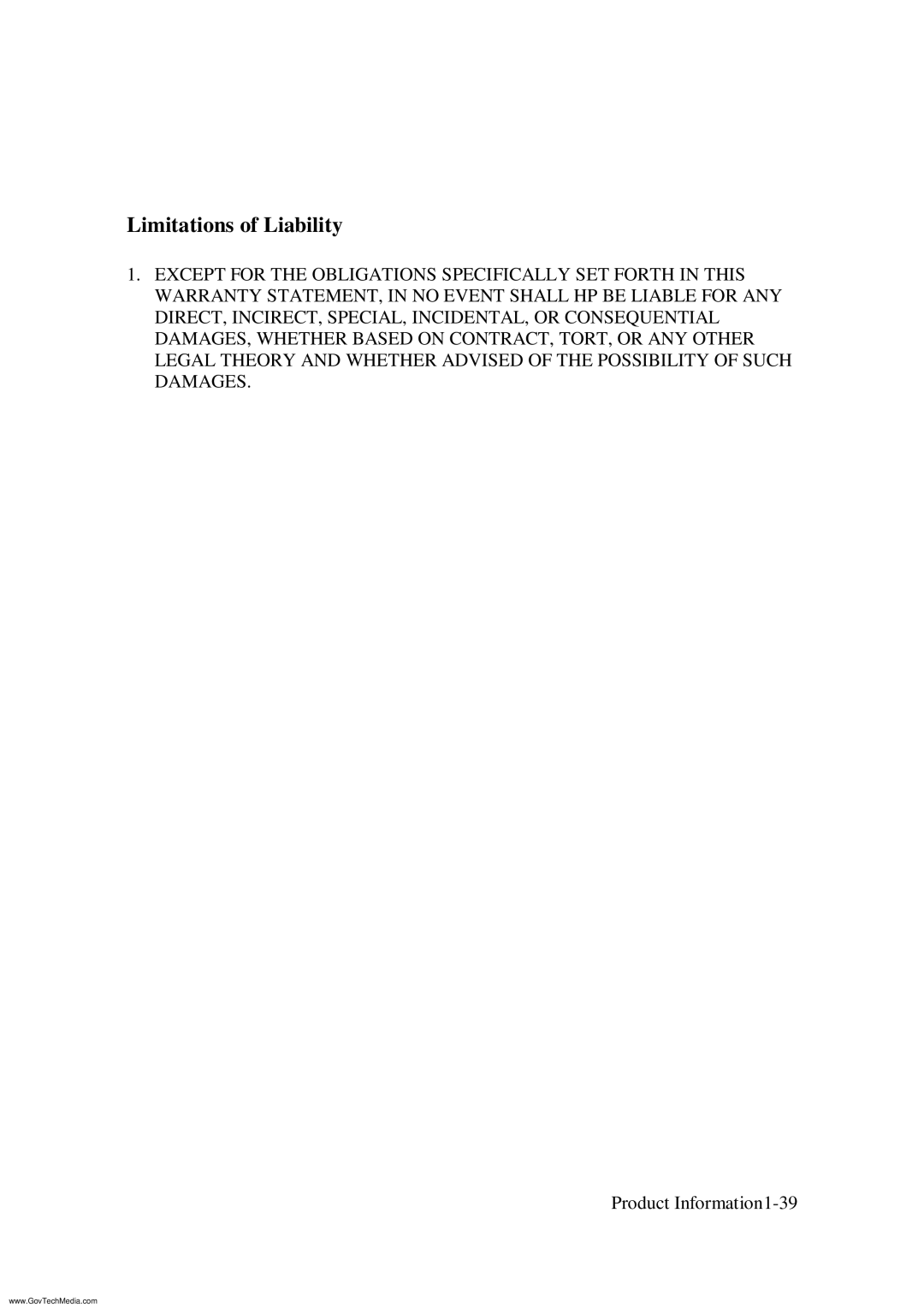 HP ColorPro CAD manual Limitations of Liability 