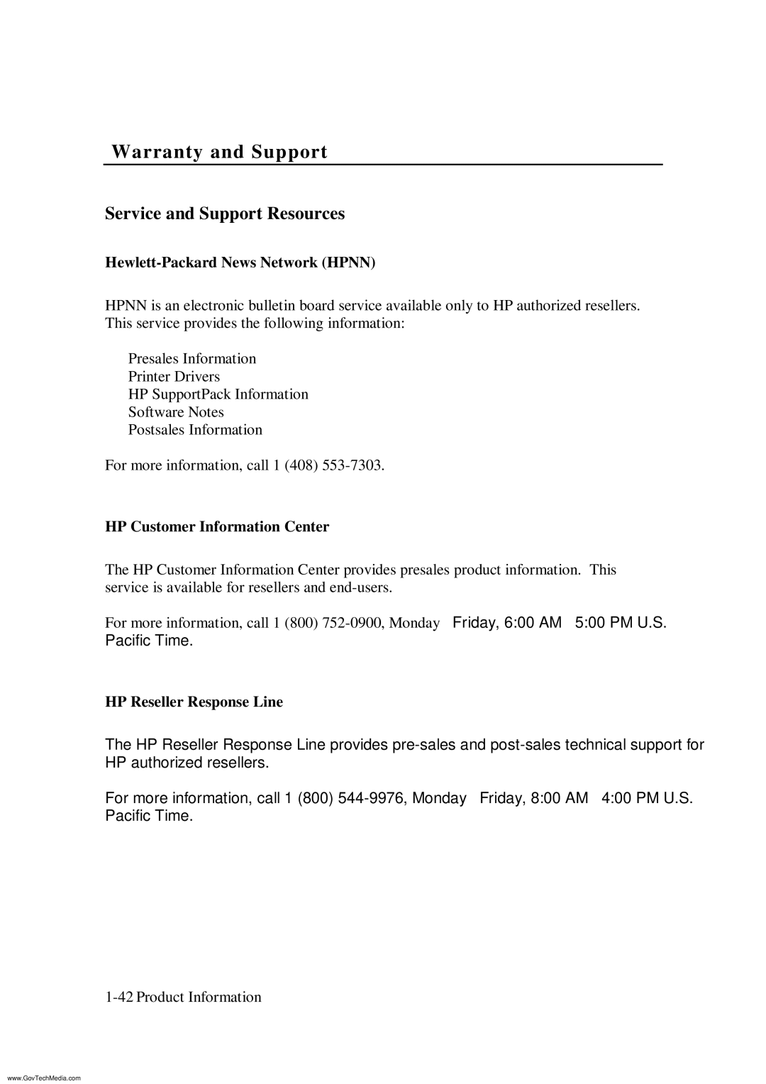 HP ColorPro CAD manual Service and Support Resources, Hewlett-Packard News Network Hpnn, HP Customer Information Center 