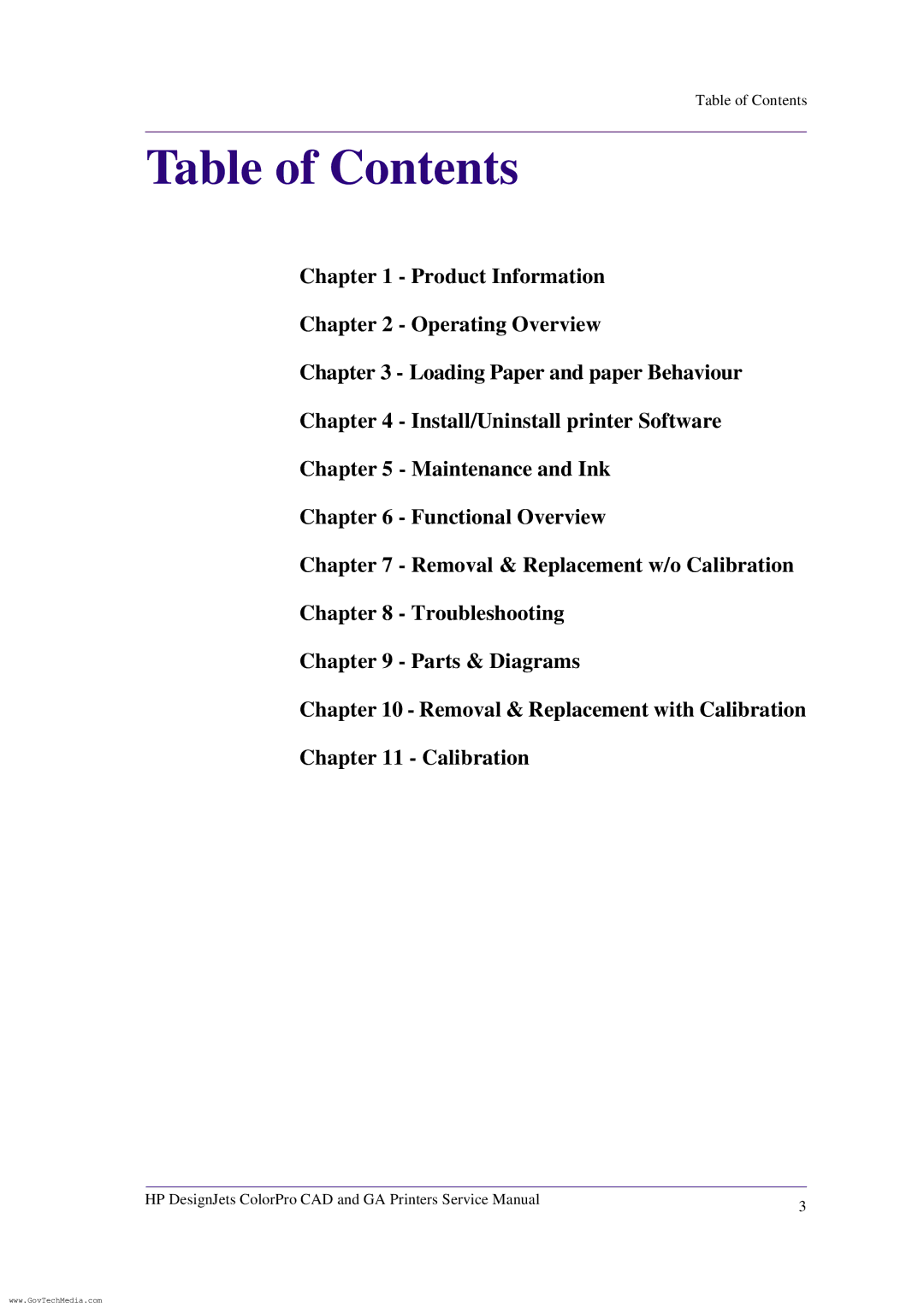 HP ColorPro CAD manual Table of Contents 