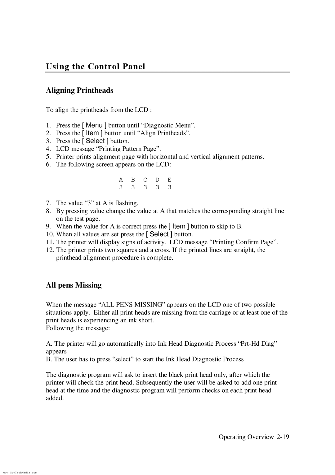 HP ColorPro CAD manual Aligning Printheads, All pens Missing 