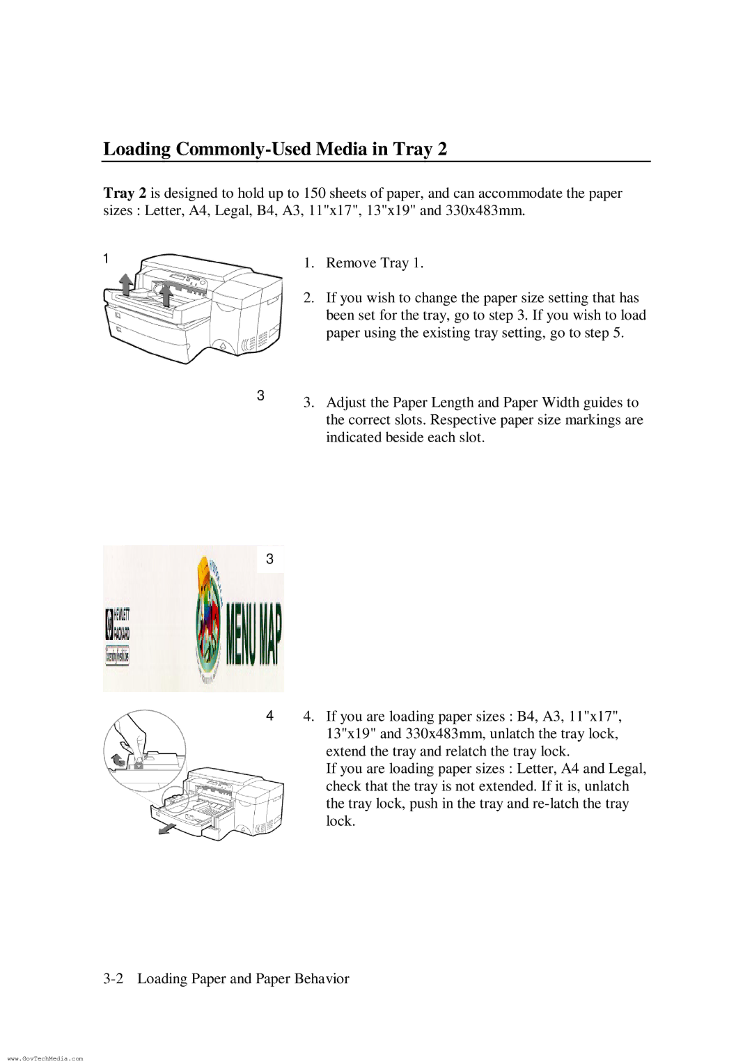 HP ColorPro CAD manual Loading Commonly-Used Media in Tray 