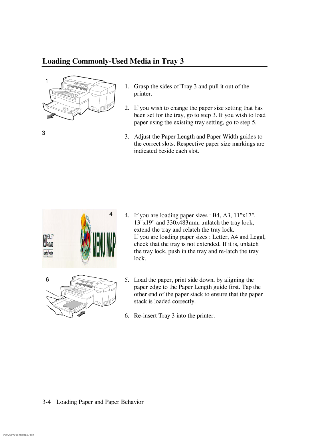 HP ColorPro CAD manual Loading Commonly-Used Media in Tray 