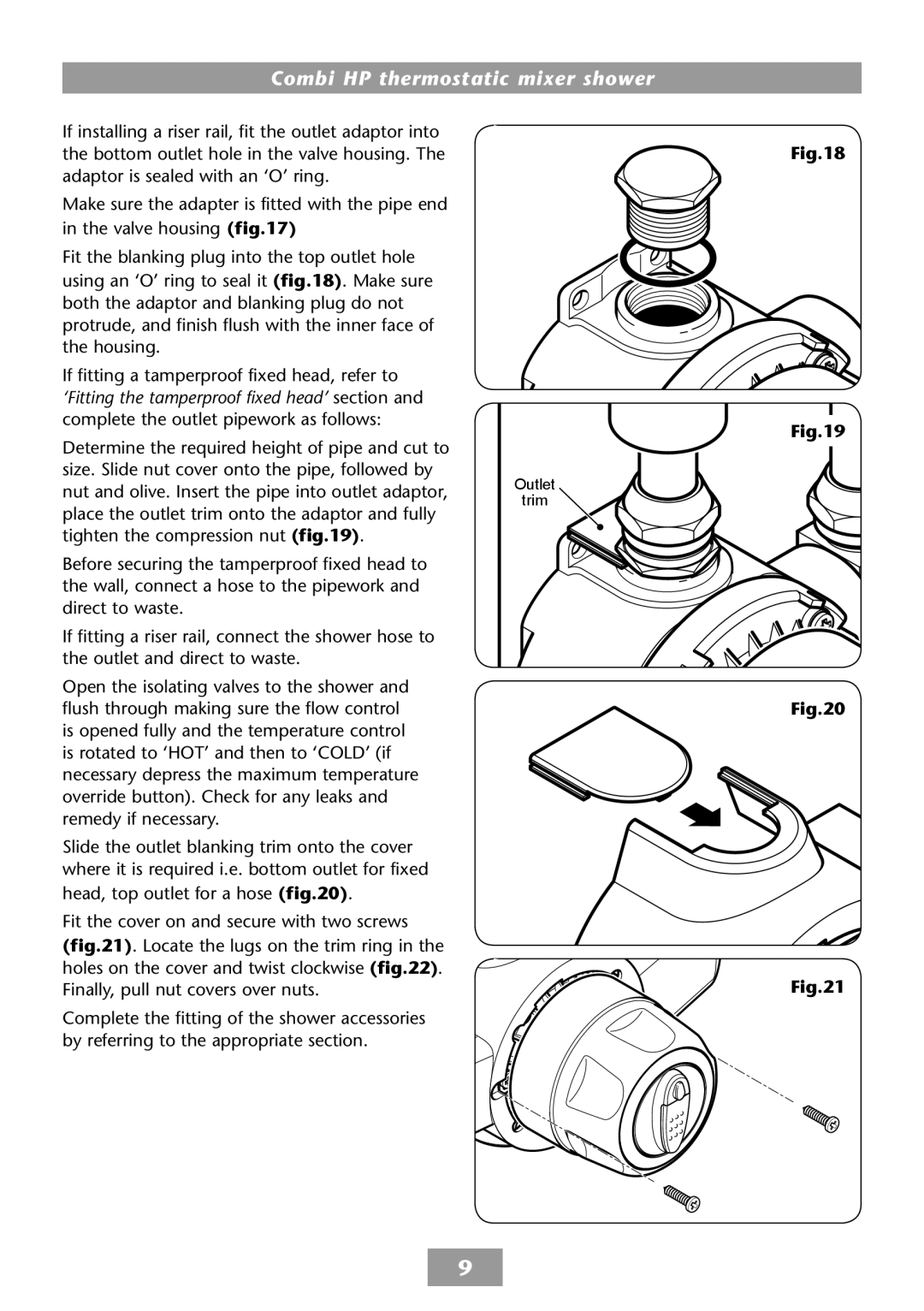 HP COMBI 2180206H manual If fitting a tamperproof fixed head, refer to 