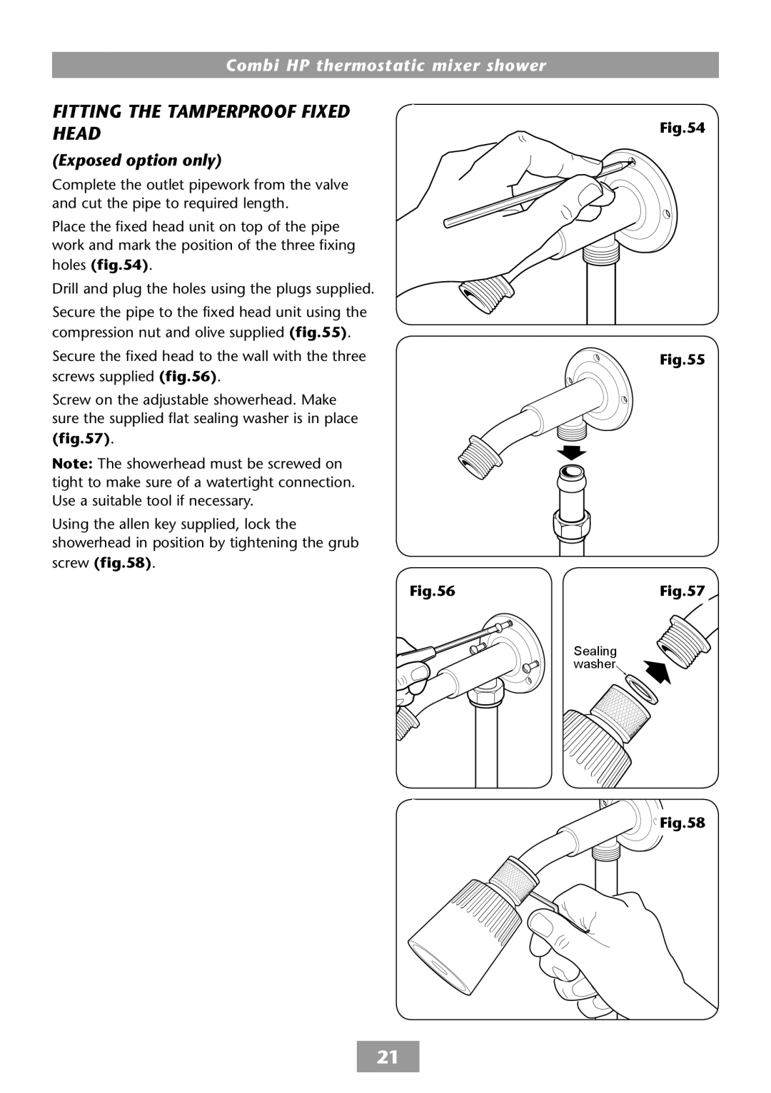 HP COMBI 2180206H manual Fitting the Tamperproof Fixed, Head, Exposed option only 