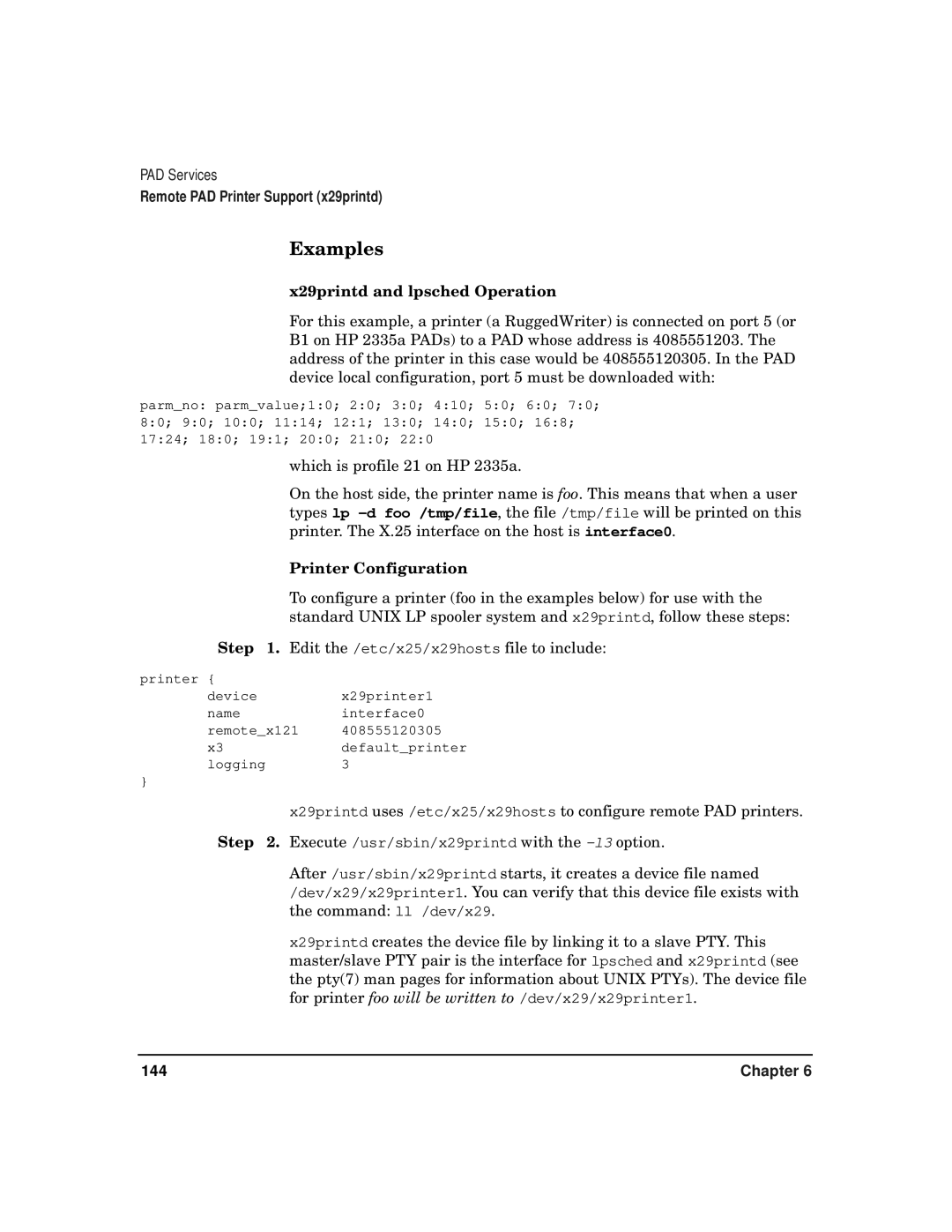 HP CommonIO Products manual Examples, X29printd and lpsched Operation, Printer Configuration 