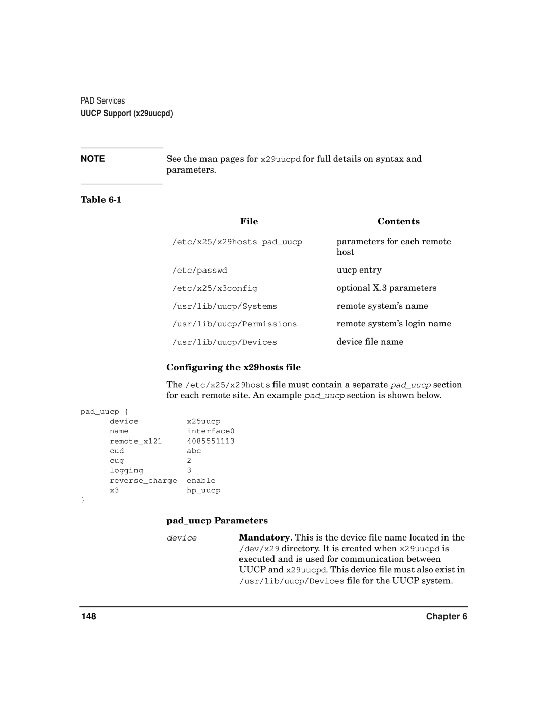 HP CommonIO Products manual File Contents, Configuring the x29hosts file, Paduucp Parameters 