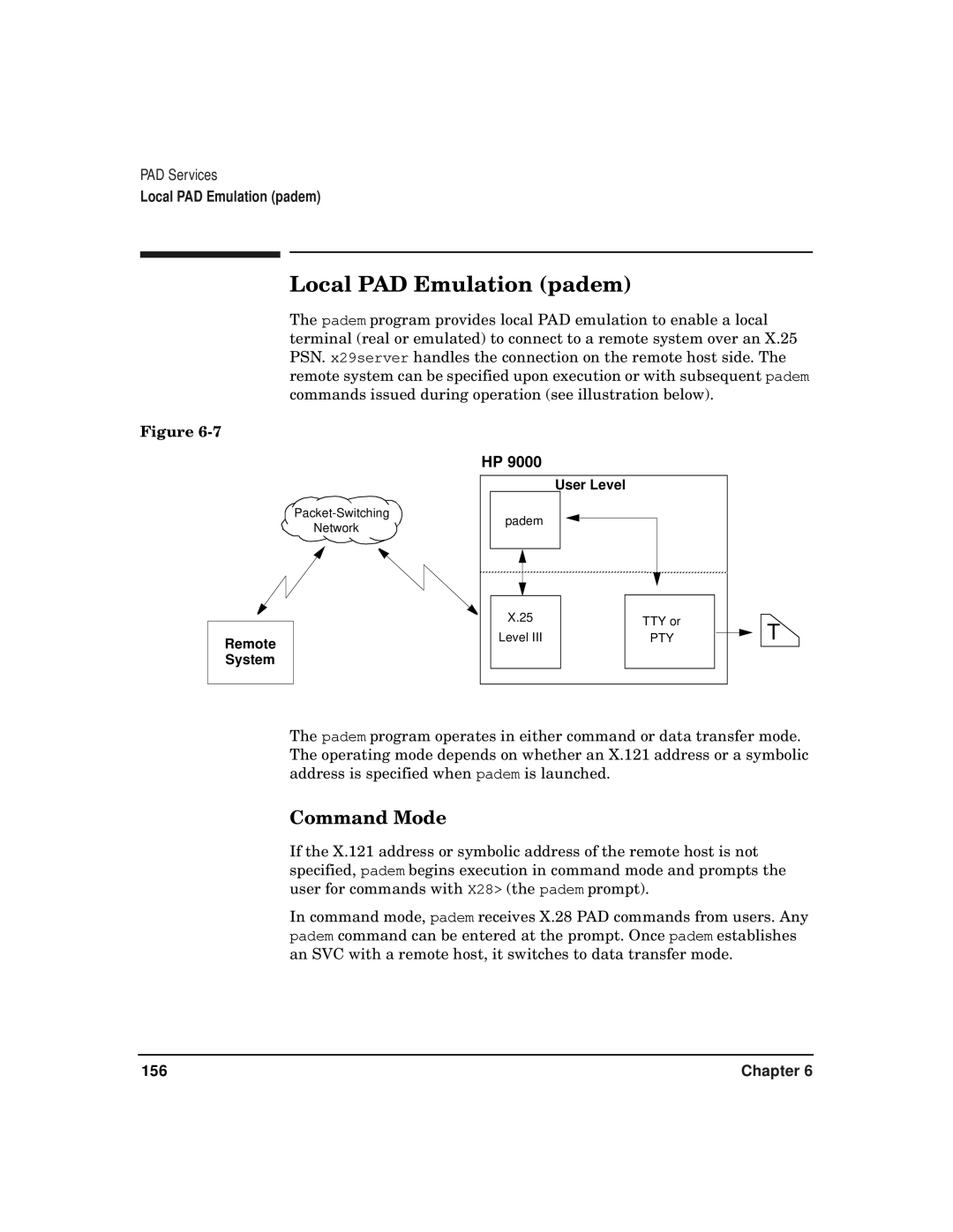 HP CommonIO Products manual Local PAD Emulation padem, Command Mode 