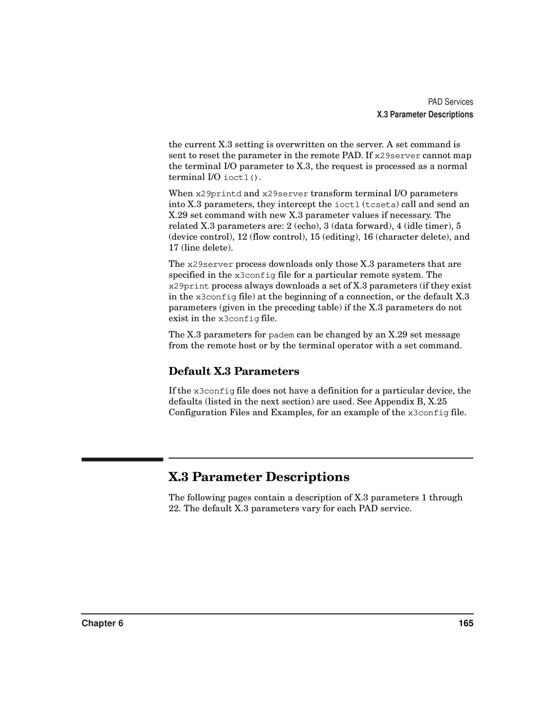 HP CommonIO Products manual Parameter Descriptions, Default X.3 Parameters 