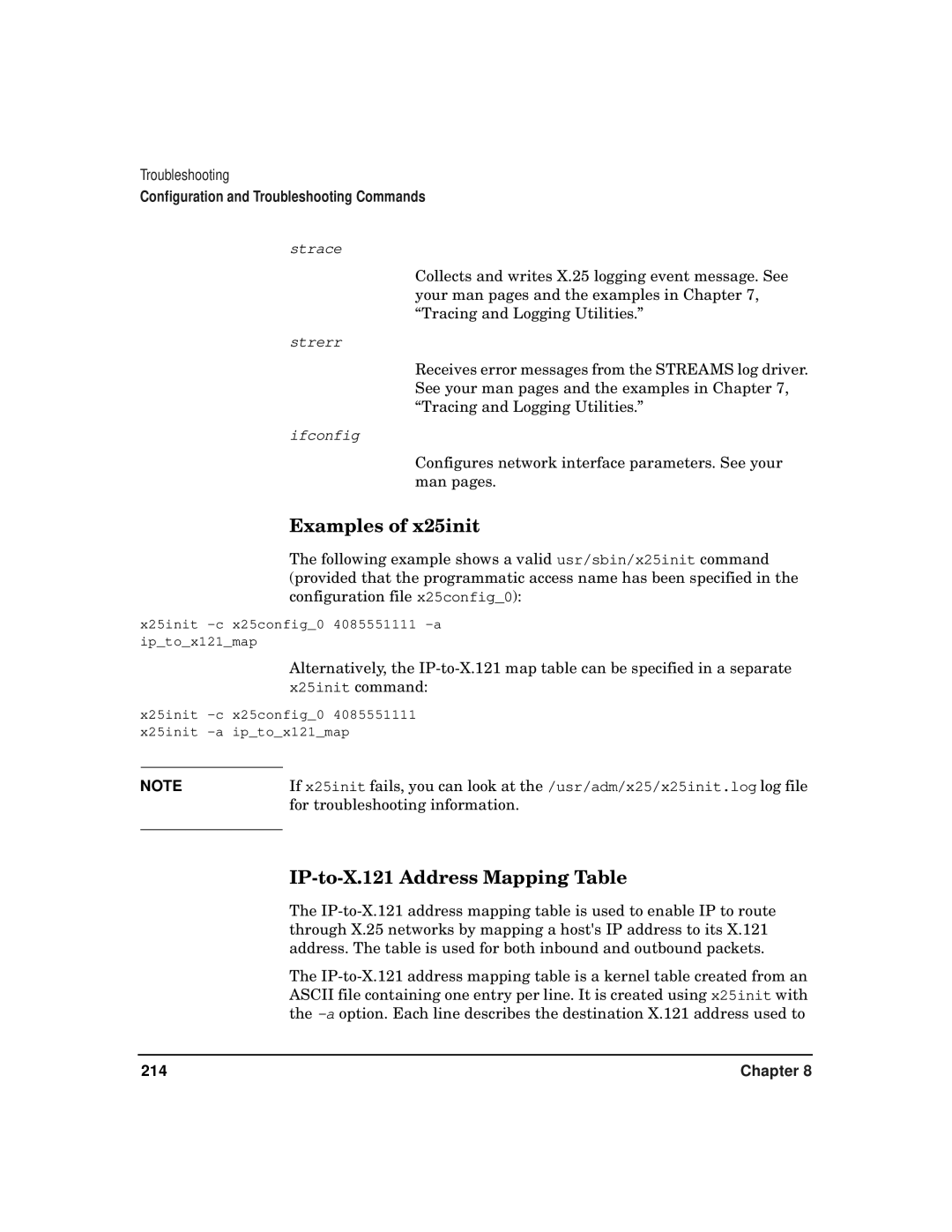 HP CommonIO Products manual Examples of x25init, IP-to-X.121 Address Mapping Table 