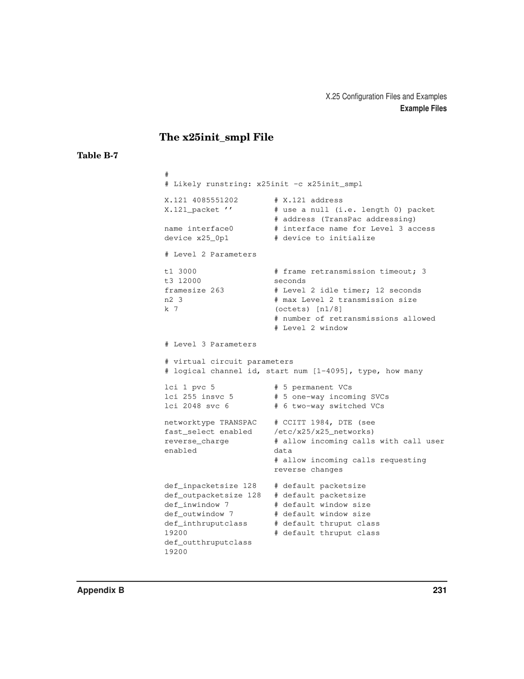 HP CommonIO Products manual X25initsmpl File, Table B-7 