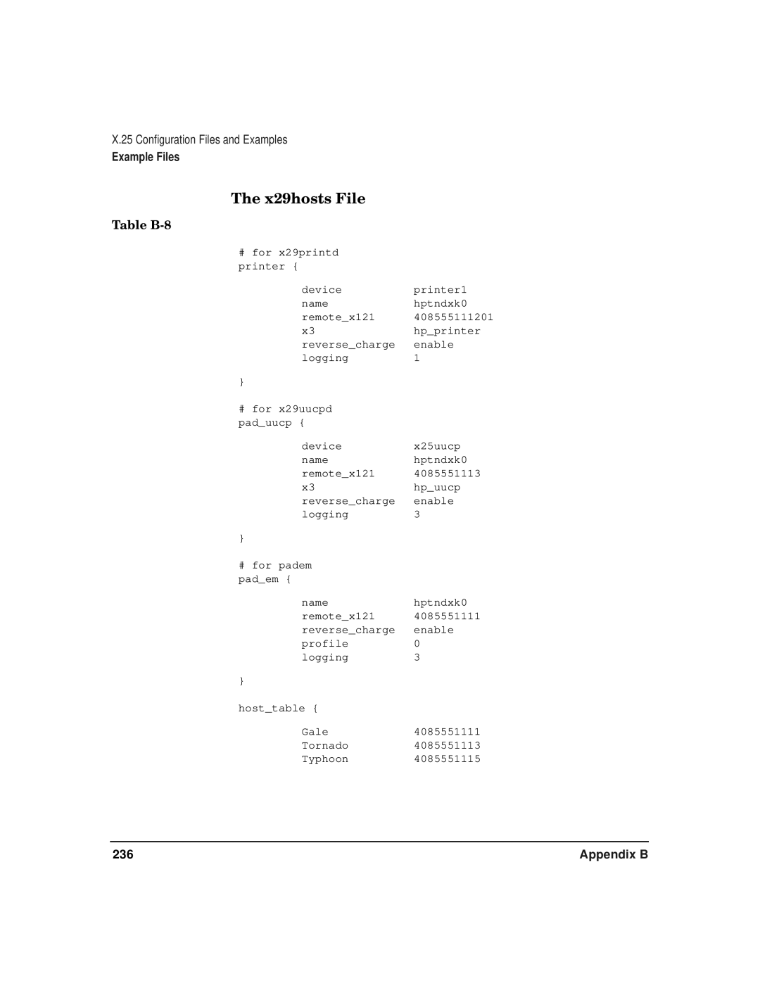 HP CommonIO Products manual X29hosts File, Table B-8 