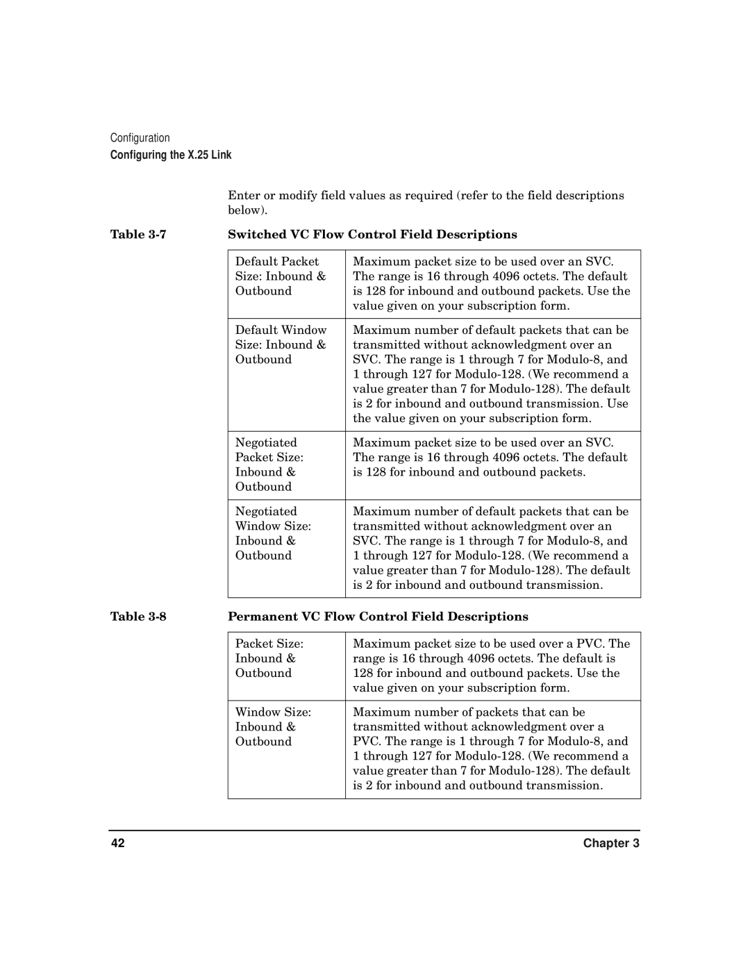 HP CommonIO Products manual Switched VC Flow Control Field Descriptions, Permanent VC Flow Control Field Descriptions 