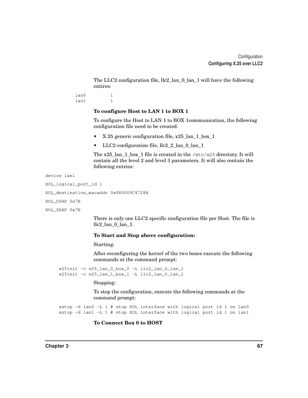 HP CommonIO Products To configure Host to LAN 1 to BOX, To Start and Stop above configuration, To Connect Box 0 to Host 