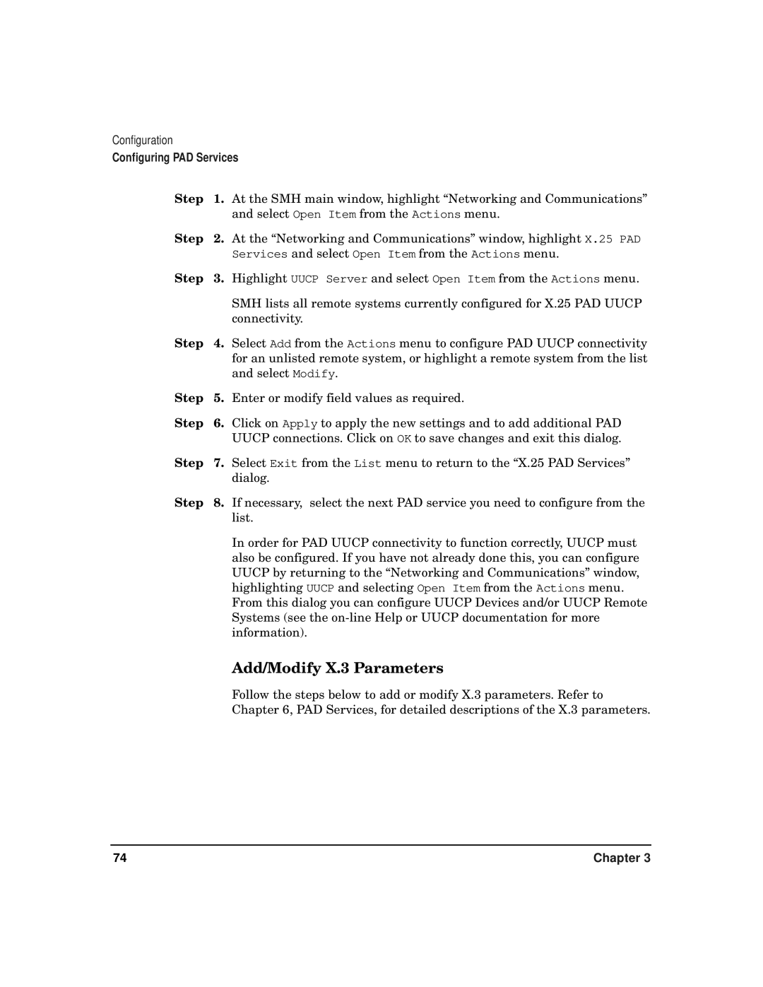 HP CommonIO Products manual Add/Modify X.3 Parameters 