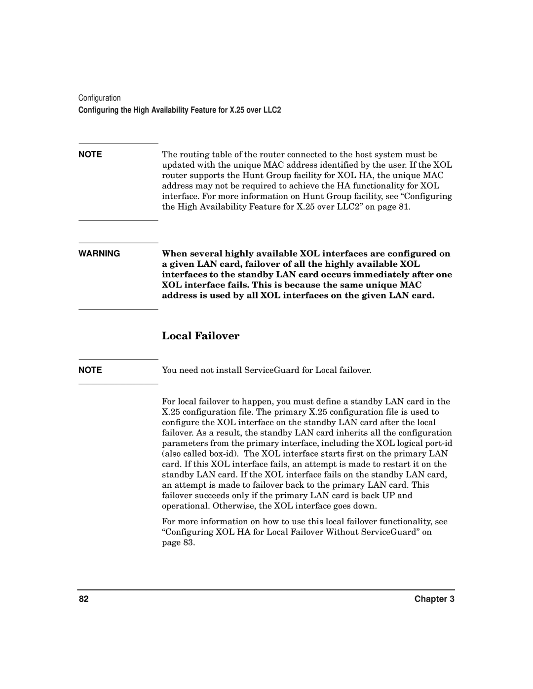 HP CommonIO Products manual Local Failover, Given LAN card, failover of all the highly available XOL 